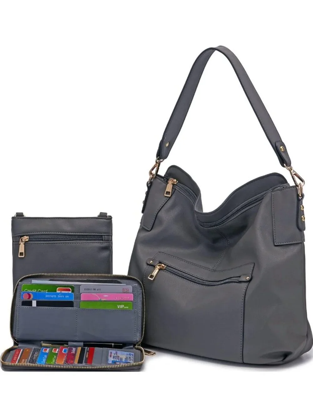 Stylish Large Crossbody Hobo Bag & Wallet Set for Women - Versatile Shoulder